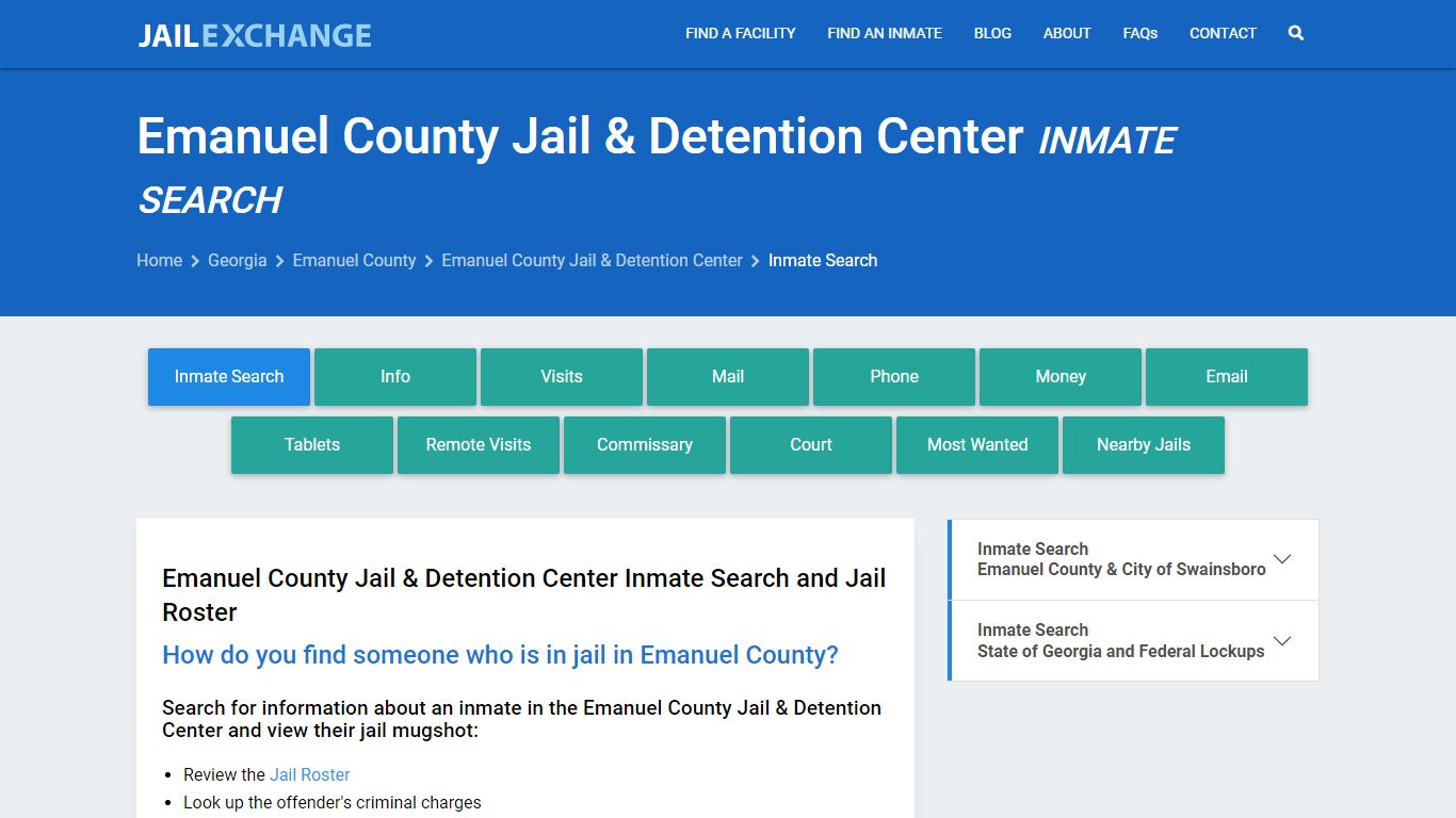 Emanuel County Jail & Detention Center Inmate Search